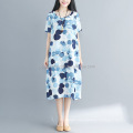 Plus size print linen women dresses circle print summer cotton linen casual dress